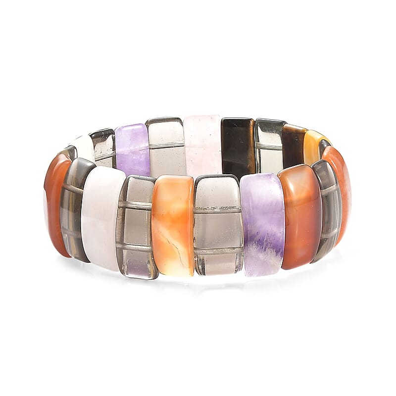 Multi Gemstone 340.00 ctw Rectangle Block Stretch Bracelet