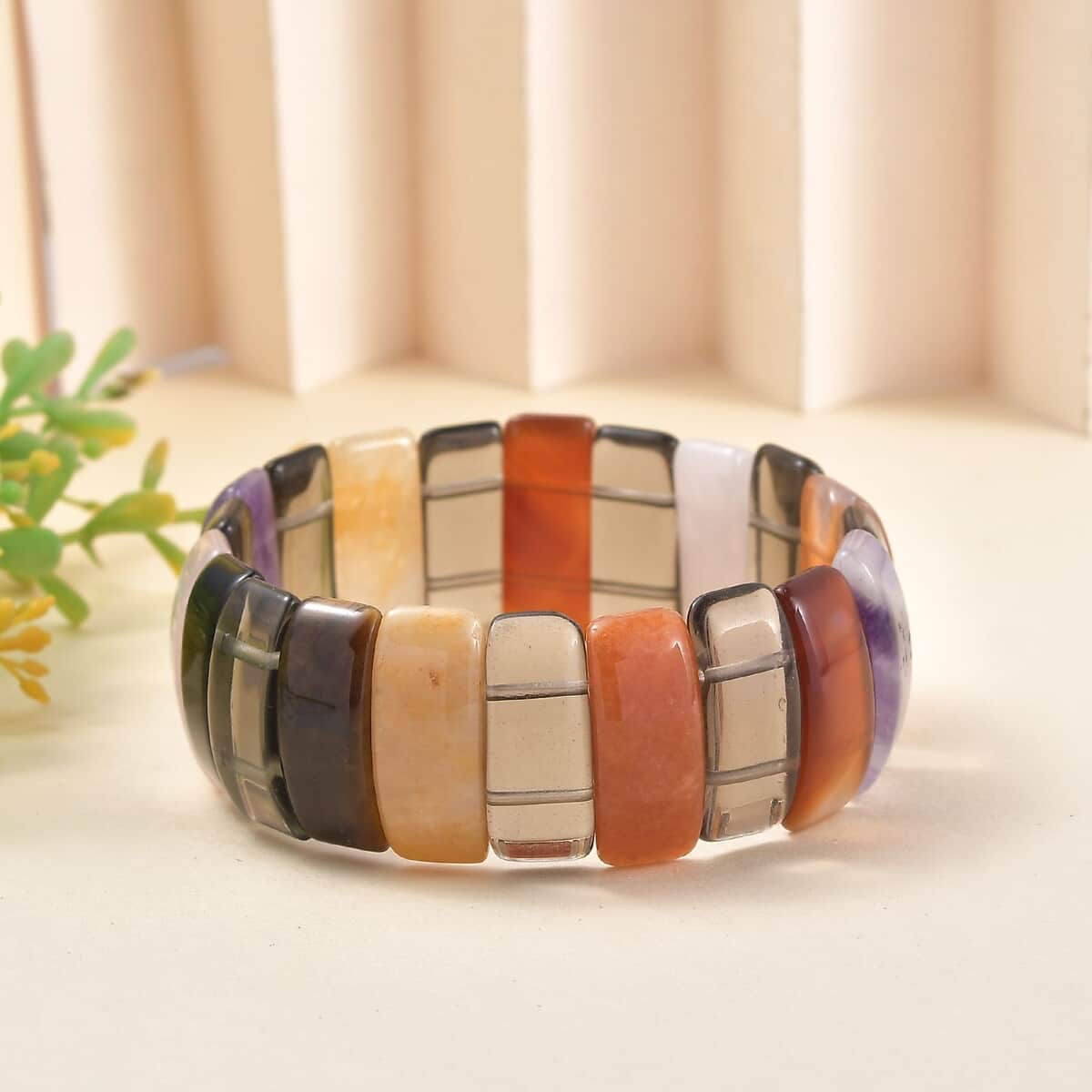 Multi Gemstone 340.00 ctw Rectangle Block Stretch Bracelet image number 1