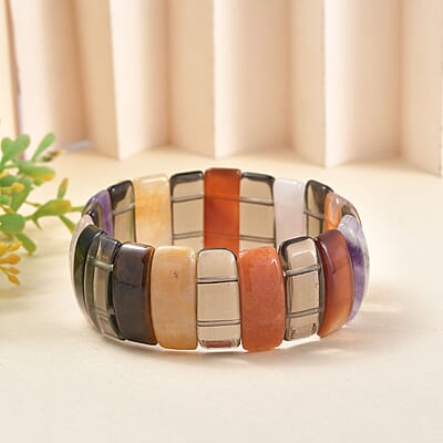 Multi Gemstone 340.00 ctw Rectangle Block Stretch Bracelet