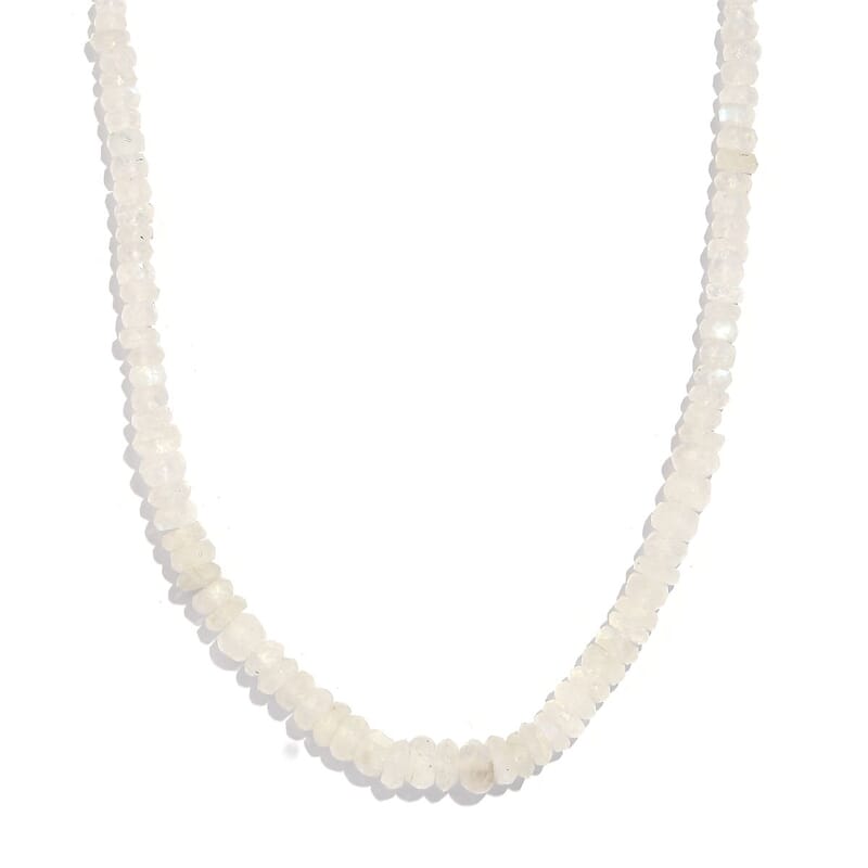 Kuisa Rainbow Moonstone 90.00 ctw Beaded Necklace in Rhodium Over Sterling Silver 18 Inches