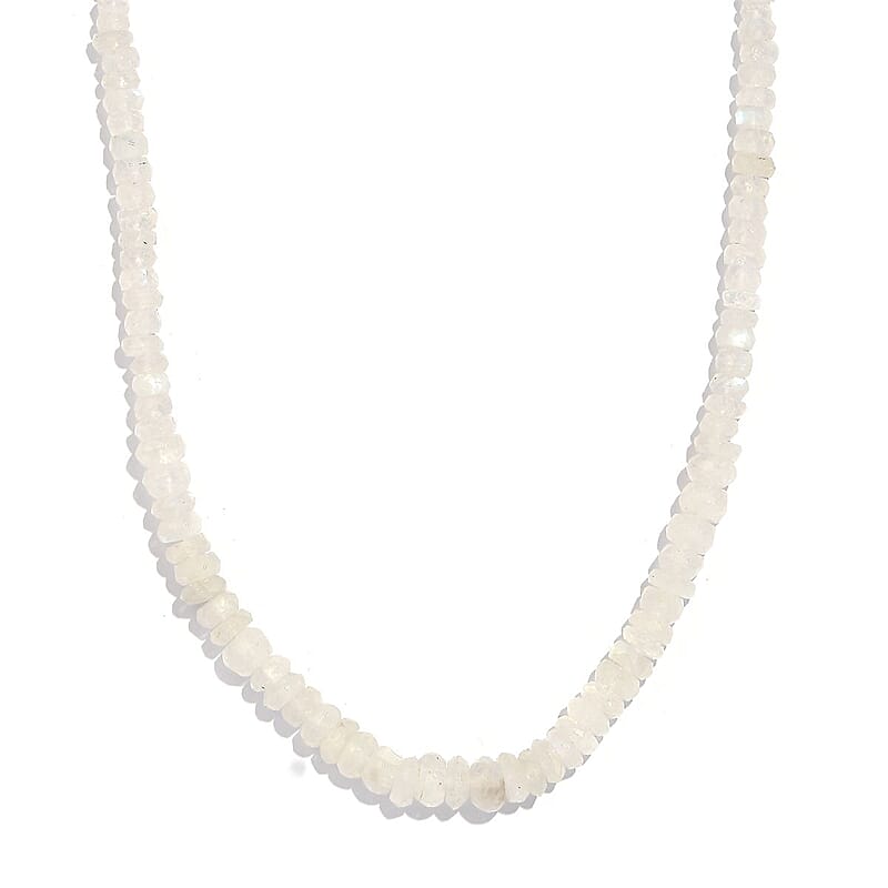 Kuisa Rainbow Moonstone 90.00 ctw Beaded Necklace in Rhodium Over Sterling Silver 18 Inches