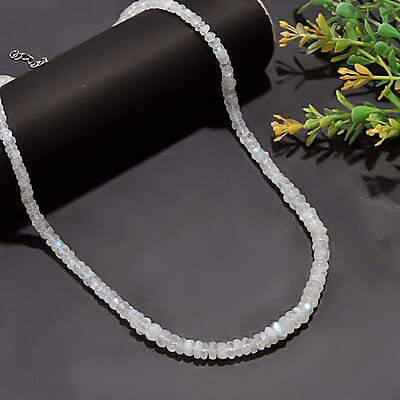 Kuisa Rainbow Moonstone 90.00 ctw Beaded Necklace in Rhodium Over Sterling Silver 18 Inches