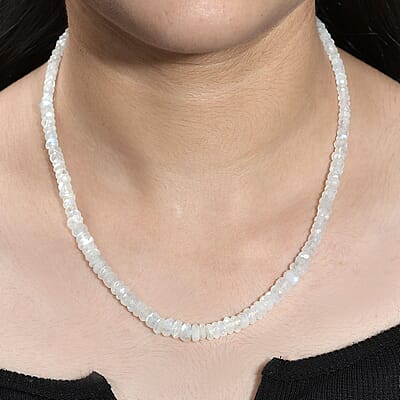 Kuisa Rainbow Moonstone 90.00 ctw Beaded Necklace in Rhodium Over Sterling Silver 18 Inches