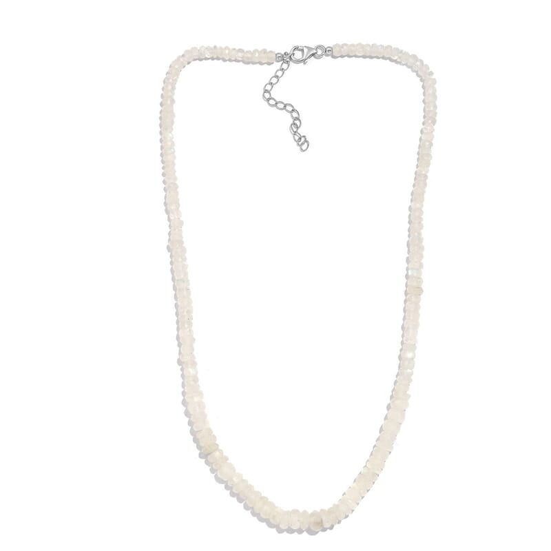 Kuisa Rainbow Moonstone 90.00 ctw Beaded Necklace in Rhodium Over Sterling Silver 18 Inches