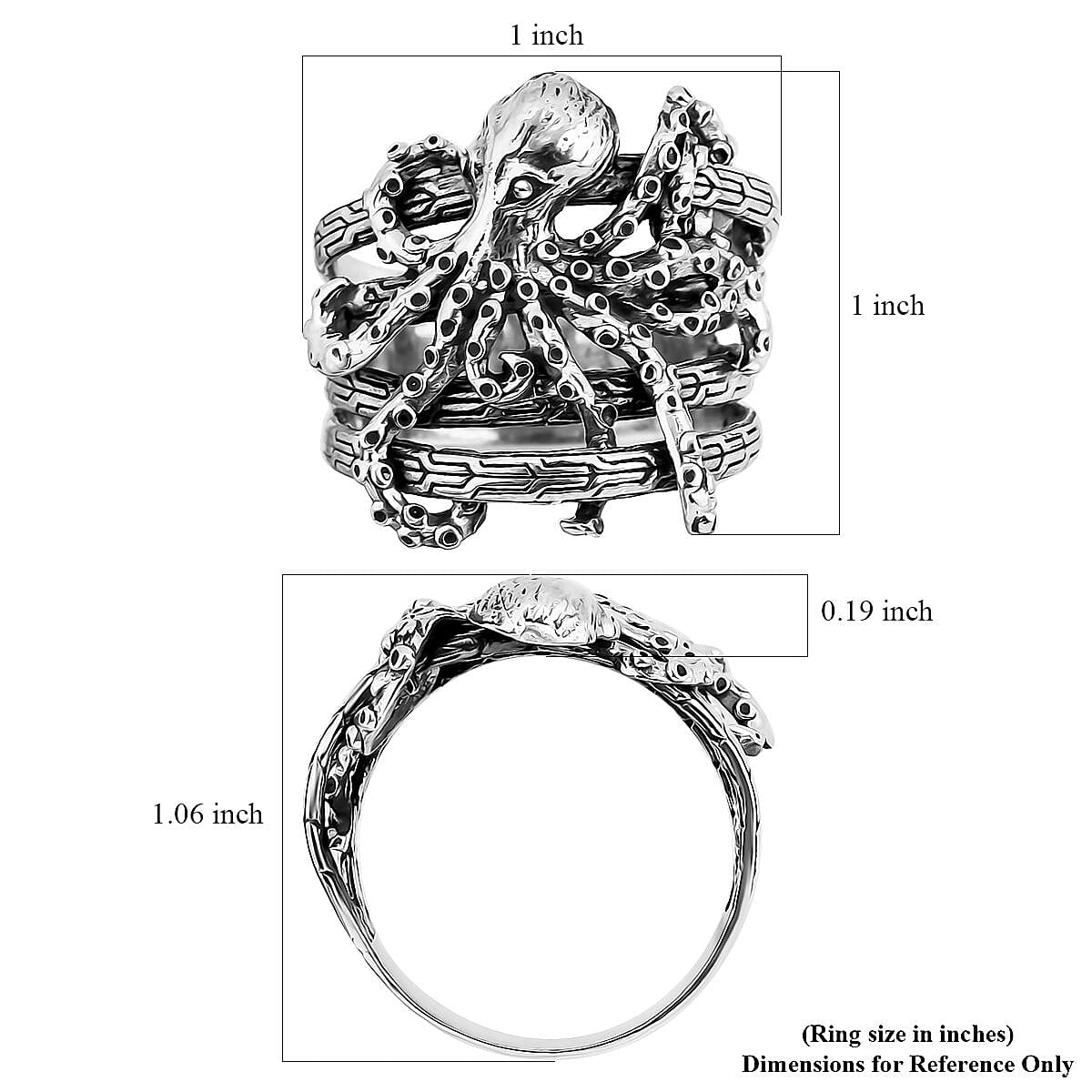 Bali Legacy Octopus Ring in Sterling Silver (Size 10.0) 8.25 Grams