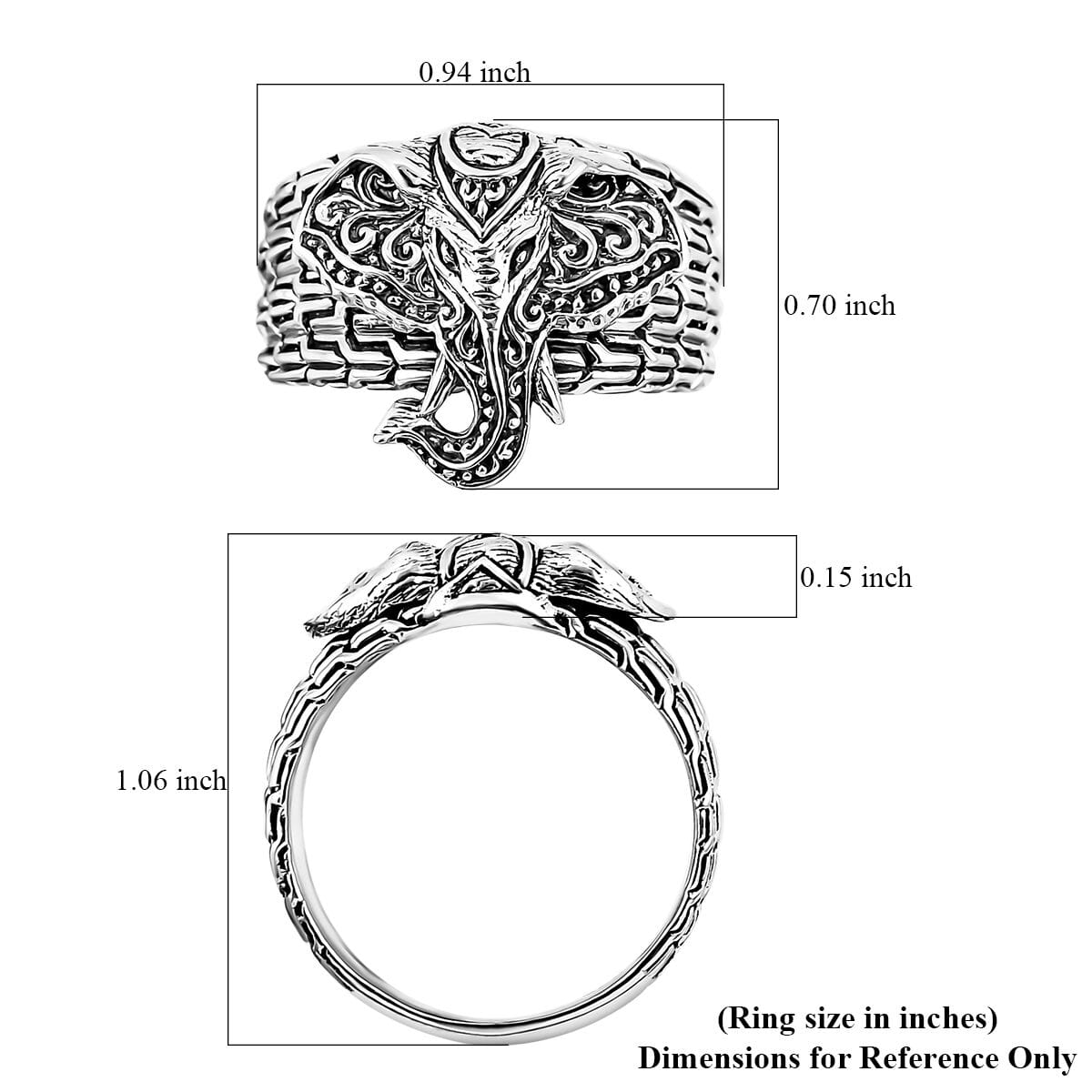 Bali Legacy Elephant Ring in Sterling Silver (Size 7.0) 9.40 Grams image number 4
