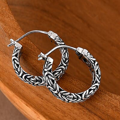 Bali Legacy Borobudur Hoop Earrings in Sterling Silver 8.25 Grams