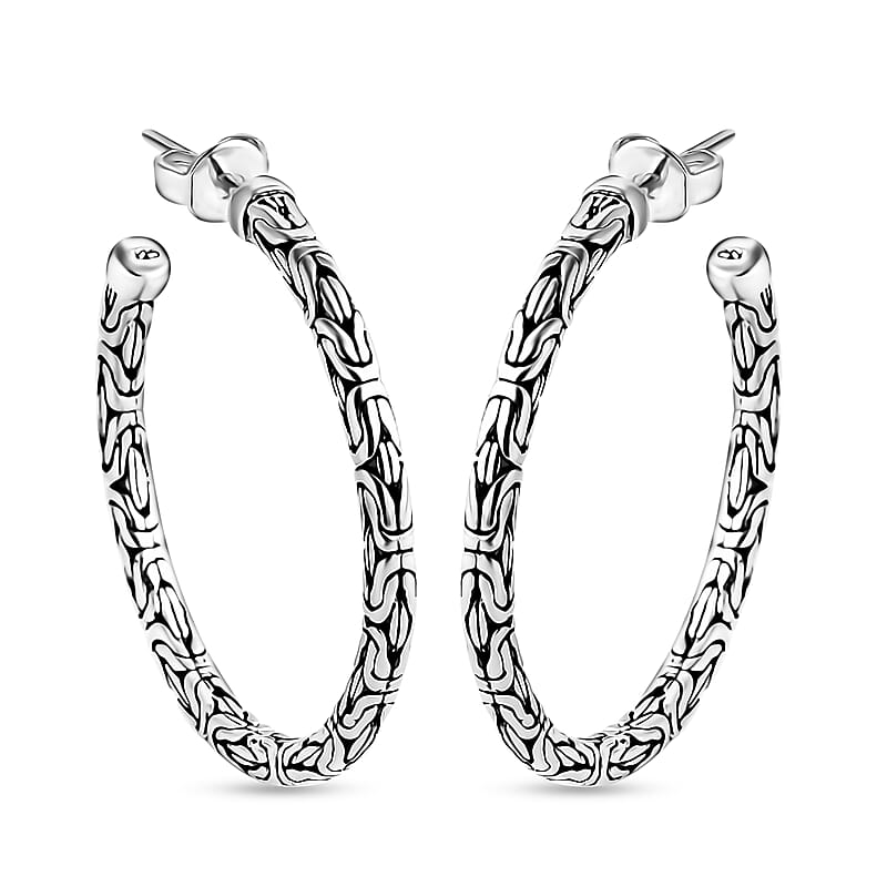 Bali Legacy Borobudur Hoop Earrings in Sterling Silver 9.65 Grams