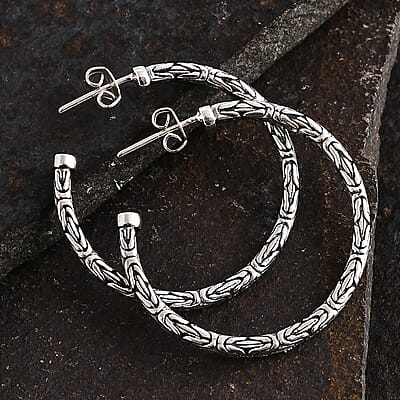 Bali Legacy Borobudur Hoop Earrings in Sterling Silver 9.65 Grams