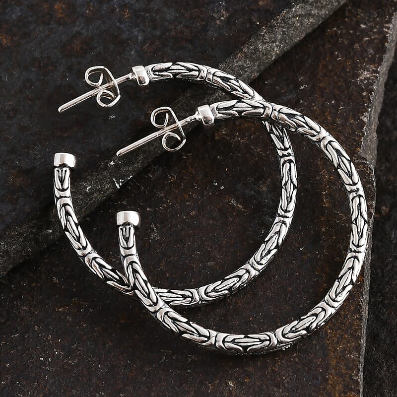 Bali Legacy Borobudur Hoop Earrings in Sterling Silver 9.65 Grams