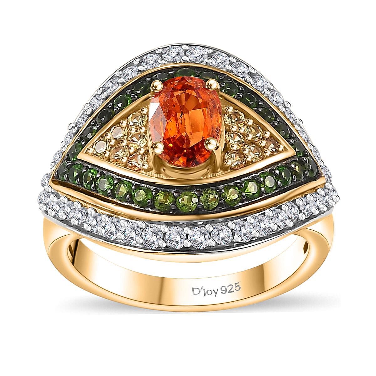 Fanta Garnet, Multi Gemstone Evil Eye Ring in 18K Vermeil YG Over Sterling Silver (Size 10.0) 2.75 ctw