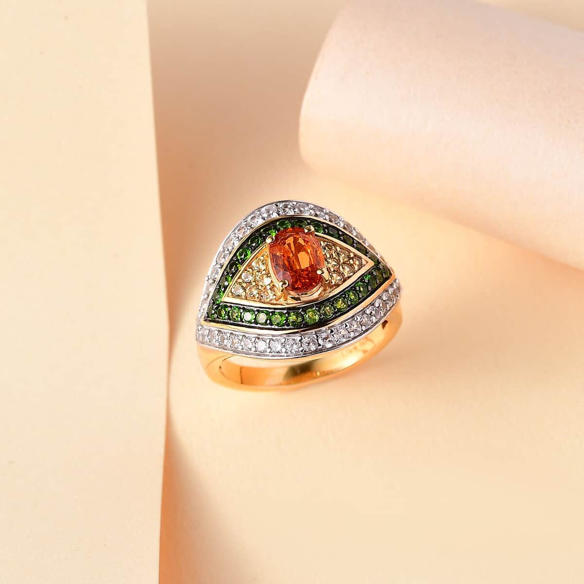 Fanta Garnet, Multi Gemstone Evil Eye Ring in 18K Vermeil YG Over Sterling Silver (Size 10.0) 2.75 ctw image number 1