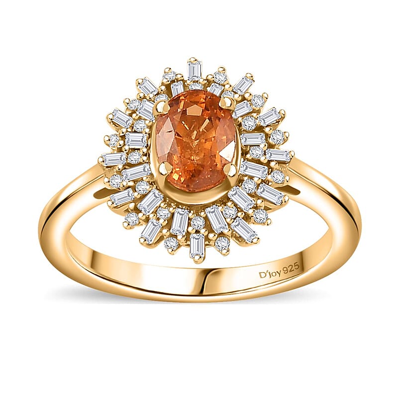 D'Joy Fanta Garnet, Natural Champagne and White Diamond 1.50 ctw Sunburst Ring in 18K Vermeil Yellow Gold Over Sterling Silver (Size 6.0)