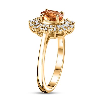 D'Joy Fanta Garnet, Natural Champagne and White Diamond 1.50 ctw Sunburst Ring in 18K Vermeil Yellow Gold Over Sterling Silver (Size 6.0)