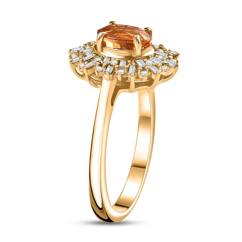 D'Joy Fanta Garnet, Natural Champagne and White Diamond 1.50 ctw Sunburst Ring in 18K Vermeil Yellow Gold Over Sterling Silver (Size 6.0)