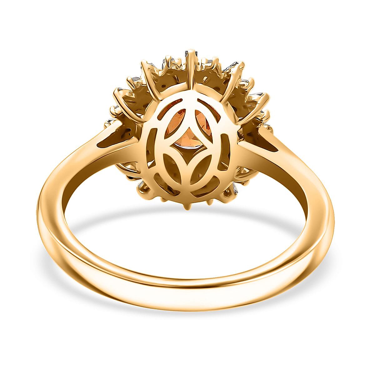D'Joy Fanta Garnet, Natural Champagne and White Diamond 1.50 ctw Sunburst Ring in 18K Vermeil Yellow Gold Over Sterling Silver (Size 6.0)