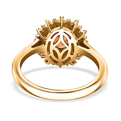 D'Joy Fanta Garnet, Natural Champagne and White Diamond 1.50 ctw Sunburst Ring in 18K Vermeil Yellow Gold Over Sterling Silver (Size 6.0)