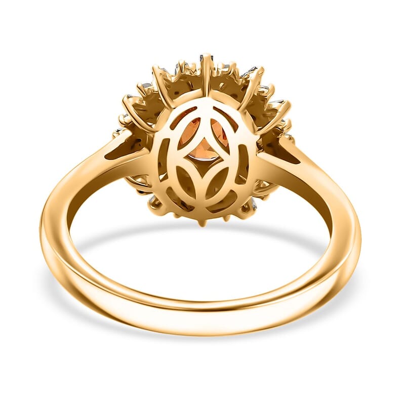 D'Joy Fanta Garnet, Natural Champagne and White Diamond 1.50 ctw Sunburst Ring in 18K Vermeil Yellow Gold Over Sterling Silver (Size 6.0)