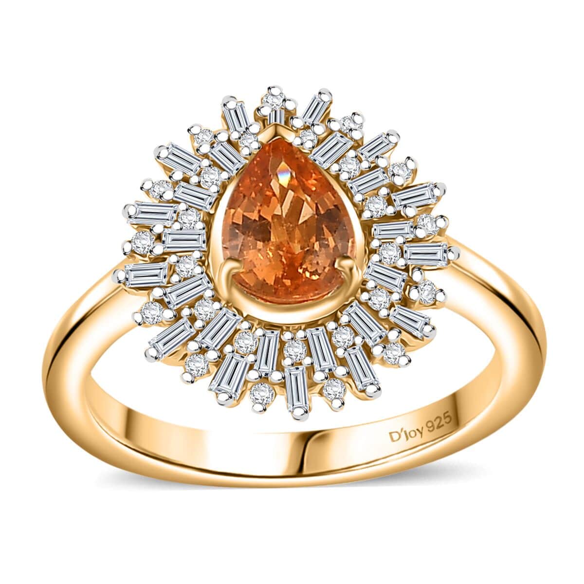 Fanta Garnet, Natural Champagne and White Diamond 1.35 ctw Ring in 18K Vermeil Yellow Gold Over Sterling Silver (Size 6.0) (Del. in 10-12 Days) image number 0