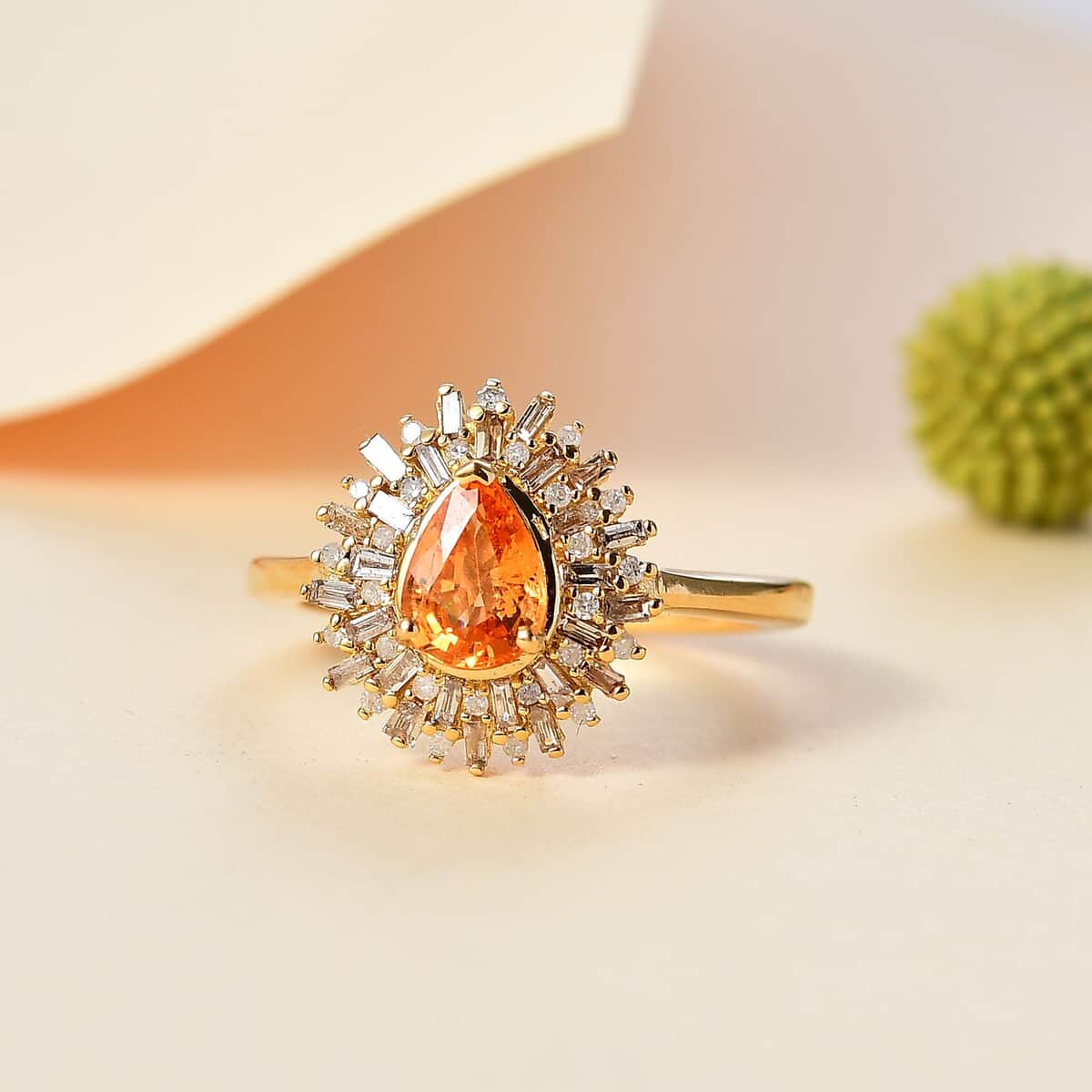 Fanta Garnet, Natural Champagne and White Diamond 1.35 ctw Ring in 18K Vermeil Yellow Gold Over Sterling Silver (Size 6.0) (Del. in 10-12 Days) image number 1