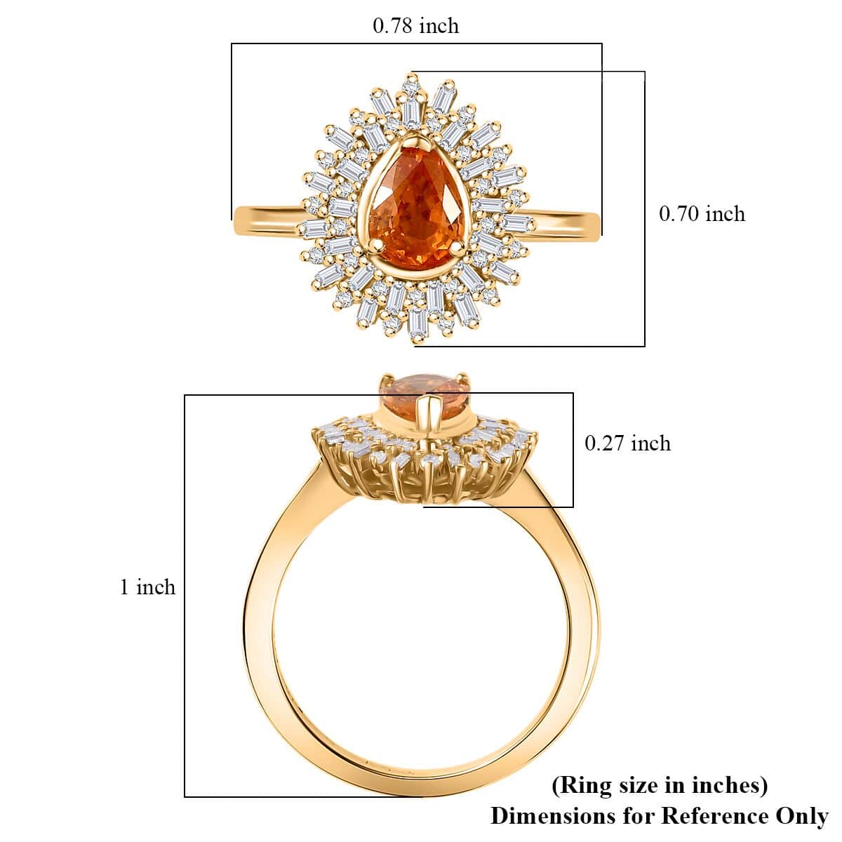 Fanta Garnet, Natural Champagne and White Diamond 1.35 ctw Ring in 18K Vermeil Yellow Gold Over Sterling Silver (Size 6.0) (Del. in 10-12 Days) image number 5