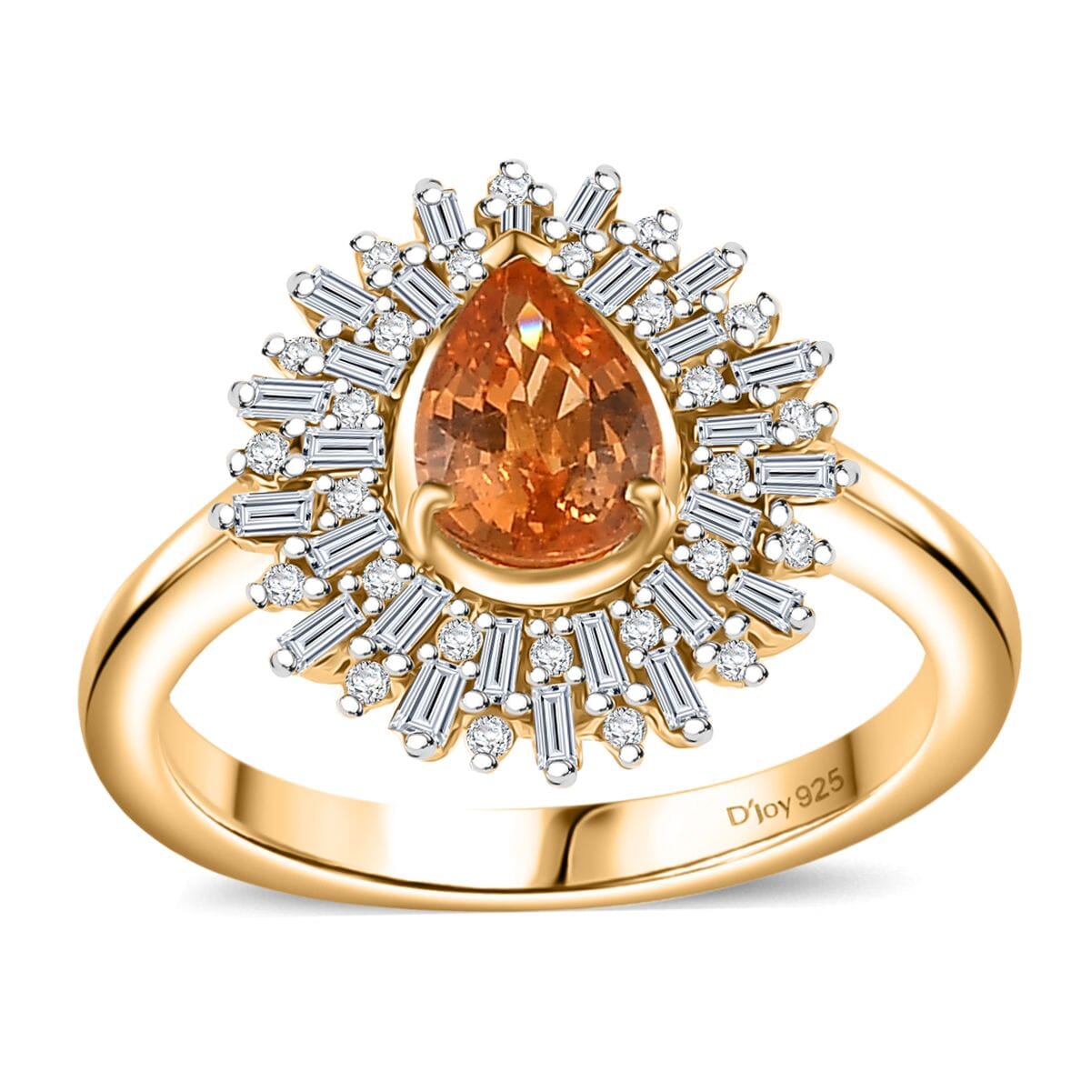 Fanta Garnet, Natural Champagne and White Diamond 1.35 ctw Ring in 18K Vermeil Yellow Gold Over Sterling Silver (Size 8.0) (Del. in 10-12 Days) image number 0