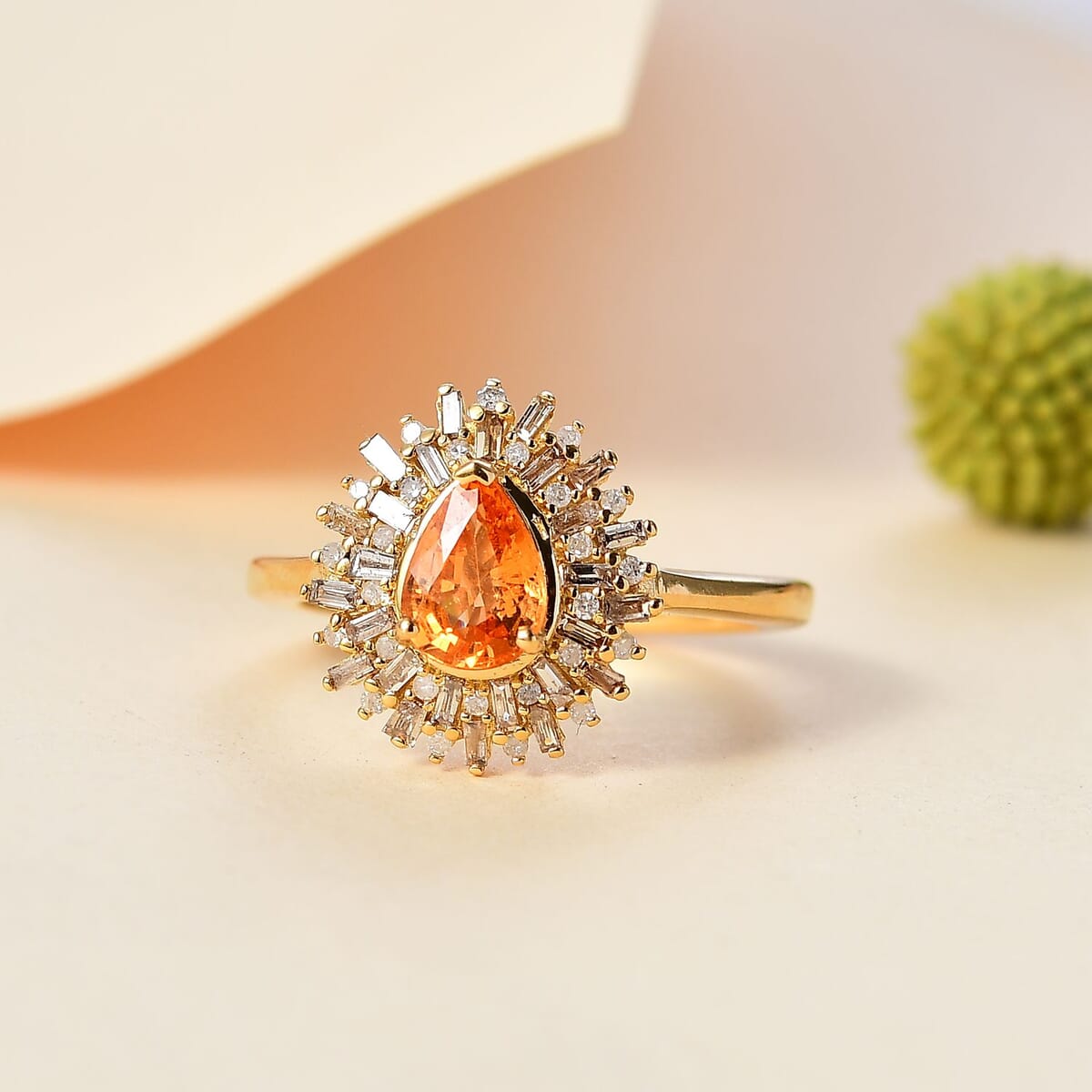 Fanta Garnet, Natural Champagne and White Diamond 1.35 ctw Ring in 18K Vermeil Yellow Gold Over Sterling Silver (Size 8.0) (Del. in 10-12 Days) image number 1
