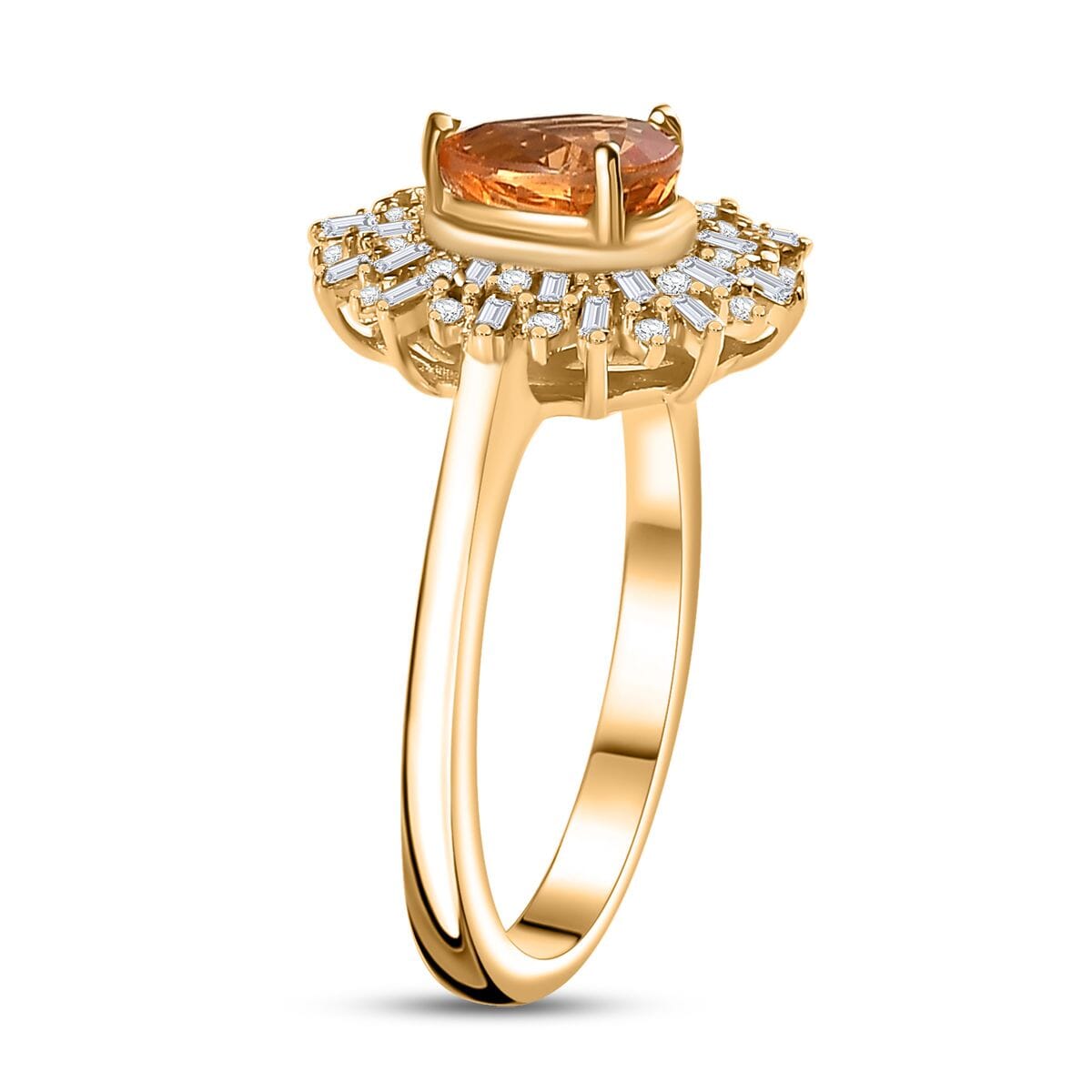 Fanta Garnet, Natural Champagne and White Diamond 1.35 ctw Ring in 18K Vermeil Yellow Gold Over Sterling Silver (Size 8.0) (Del. in 10-12 Days) image number 3
