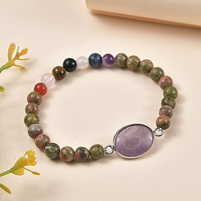 Karis African Amethyst and Multi Gemstone 8.00 ctw Bracelet in Platinum Bond (7.25 In)
