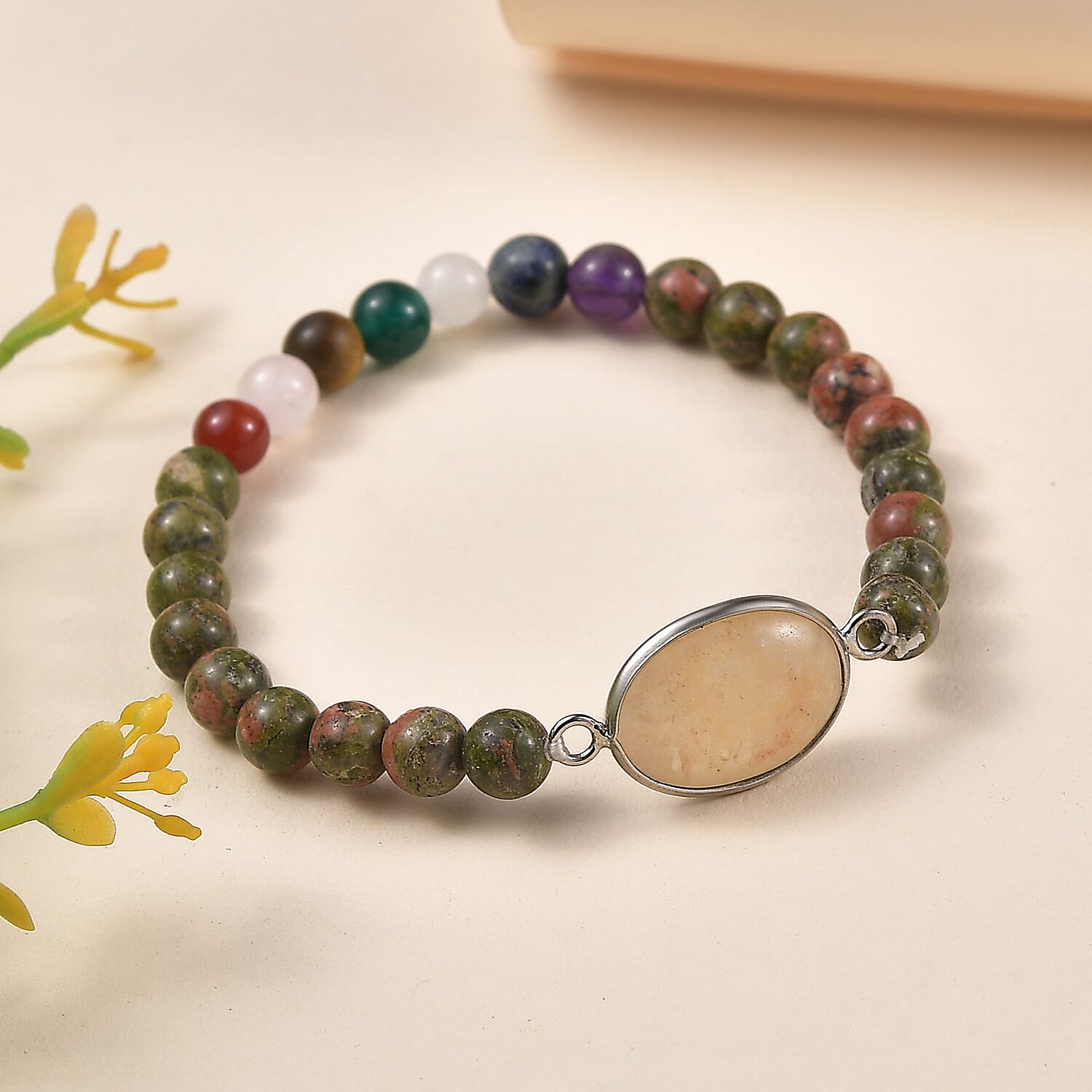 Karis Orange Aventurine and Multi Gemstone 8.00 ctw Bracelet in Platinum Bond (7.25 In)