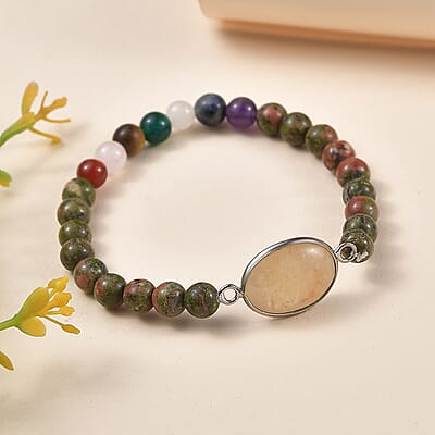 Karis Orange Aventurine and Multi Gemstone 8.00 ctw Bracelet in Platinum Bond (7.25 In)