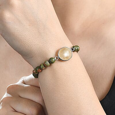 Karis Orange Aventurine and Multi Gemstone 8.00 ctw Bracelet in Platinum Bond (7.25 In)