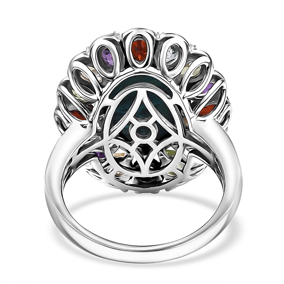 Table Mountain Shadowkite and Multi Gemstone 9.35 ctw Daisy Flower Ring in Platinum Over Sterling Silver (Size 10.0)