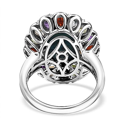 Table Mountain Shadowkite and Multi Gemstone 9.35 ctw Daisy Flower Ring in Platinum Over Sterling Silver (Size 10.0)