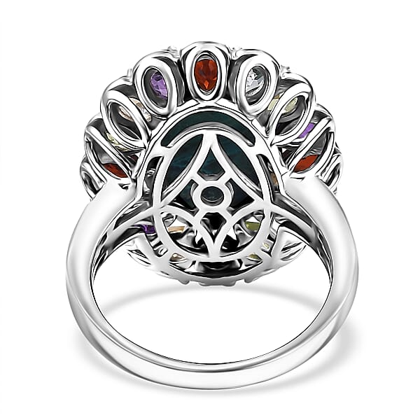 Table Mountain Shadowkite and Multi Gemstone 9.35 ctw Daisy Flower Ring in Platinum Over Sterling Silver (Size 10.0)