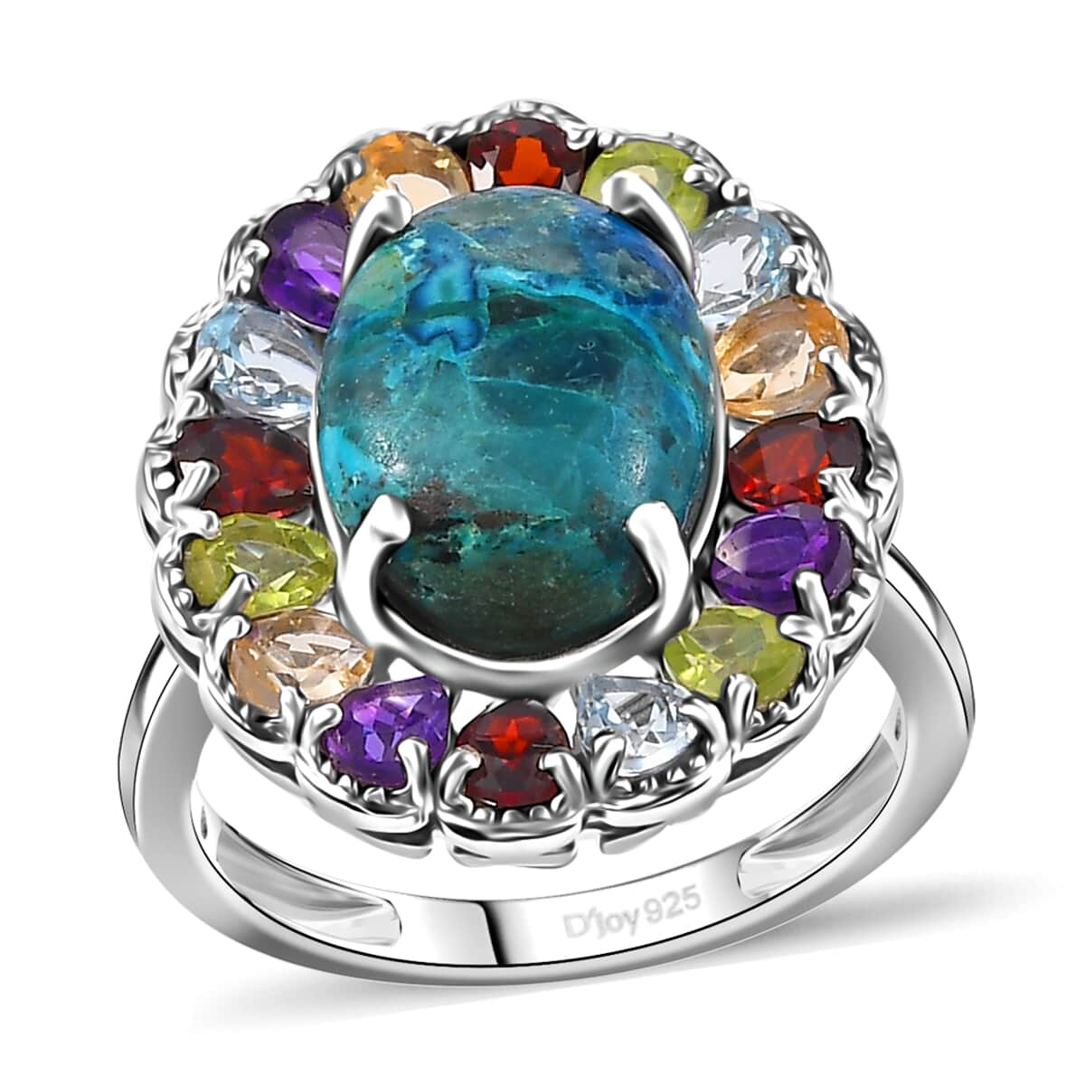 Table Mountain Shadowkite and Multi Gemstone 9.35 ctw Daisy Flower Ring in Platinum Over Sterling Silver (Size 6.0) image number 0