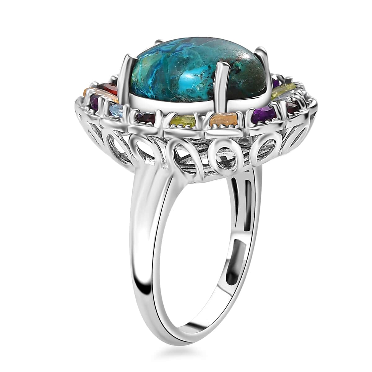 Table Mountain Shadowkite and Multi Gemstone 9.35 ctw Daisy Flower Ring in Platinum Over Sterling Silver (Size 6.0) image number 3