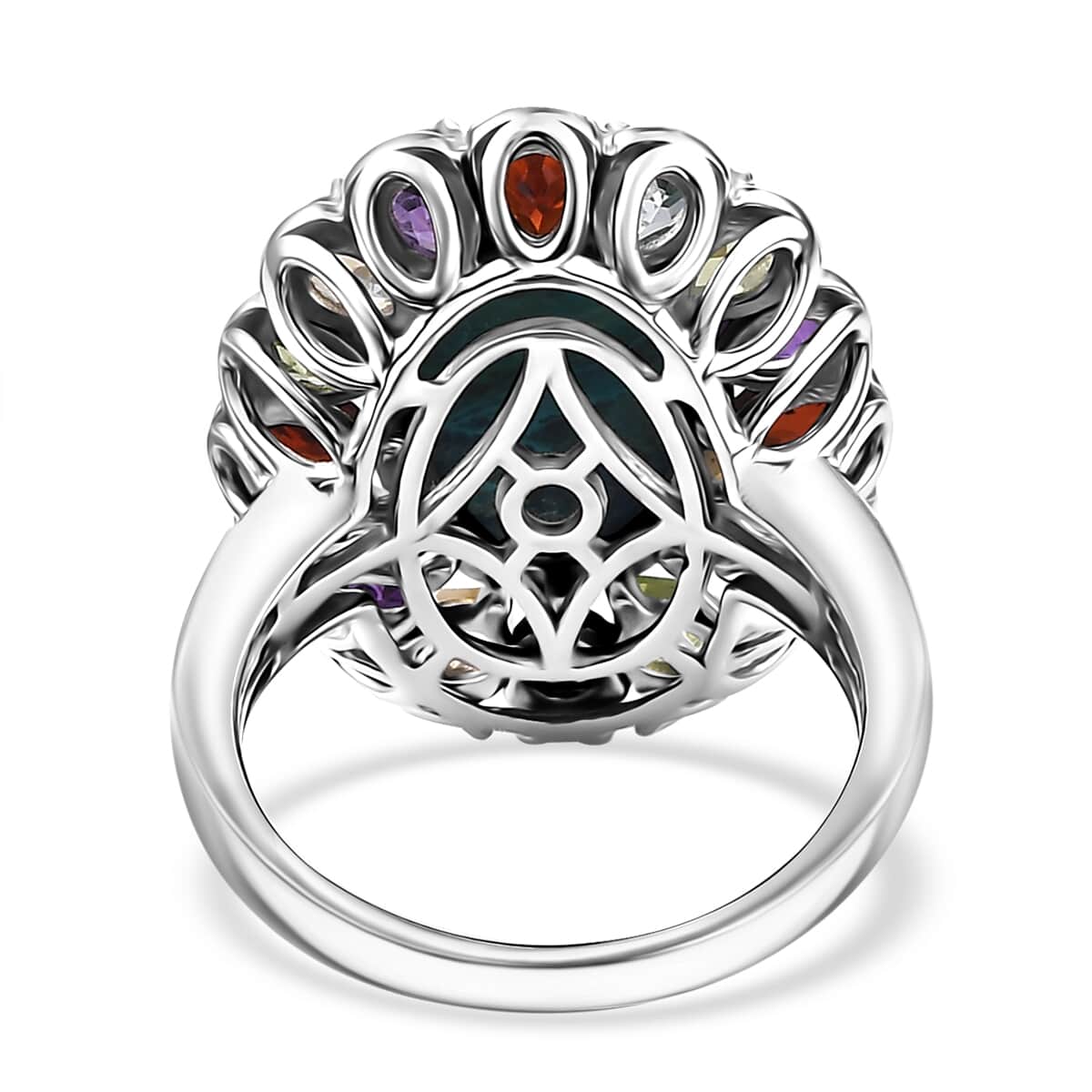 Table Mountain Shadowkite and Multi Gemstone 9.35 ctw Daisy Flower Ring in Platinum Over Sterling Silver (Size 6.0) image number 4