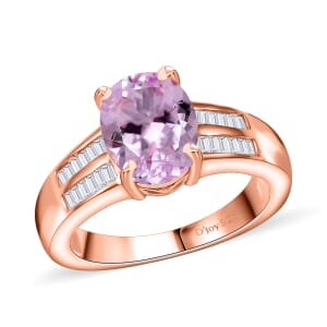 Premium Martha Rocha Kunzite and Diamond 3.00 ctw Statement Ring in 18K Vermeil Rose Gold Over Sterling Silver (Size 8.0)