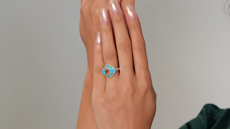 Fanta Garnet, Multi Gemstone Ring in Rhodium Over Sterling Silver (Size 7.0) 3.20 ctw