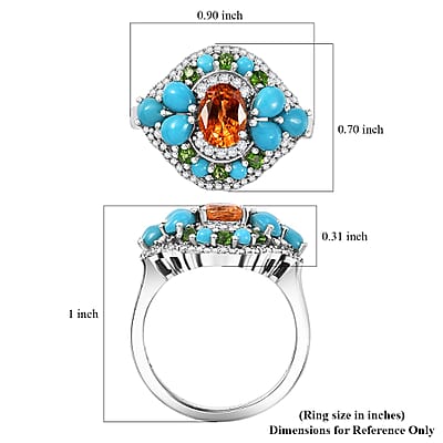 Fanta Garnet and Multi Gemstone 3.20 ctw Floral Ring in Rhodium Over Sterling Silver (Size 10.0)