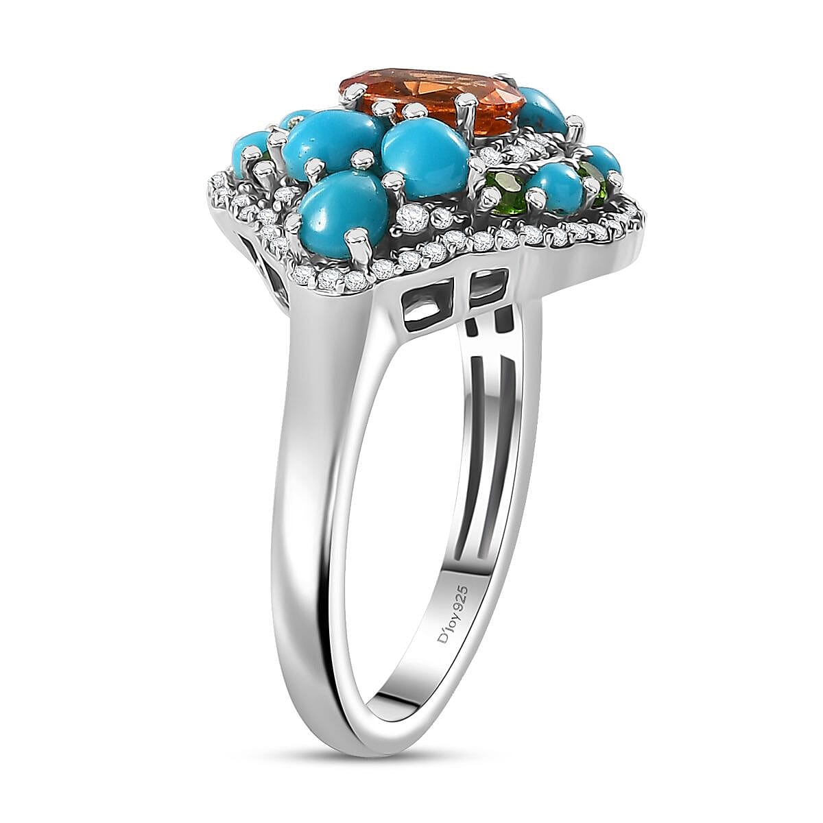 D'Joy Fanta Garnet and Multi Gemstone 3.20 ctw Floral Ring in Rhodium Over Sterling Silver (Size 6.0) image number 3
