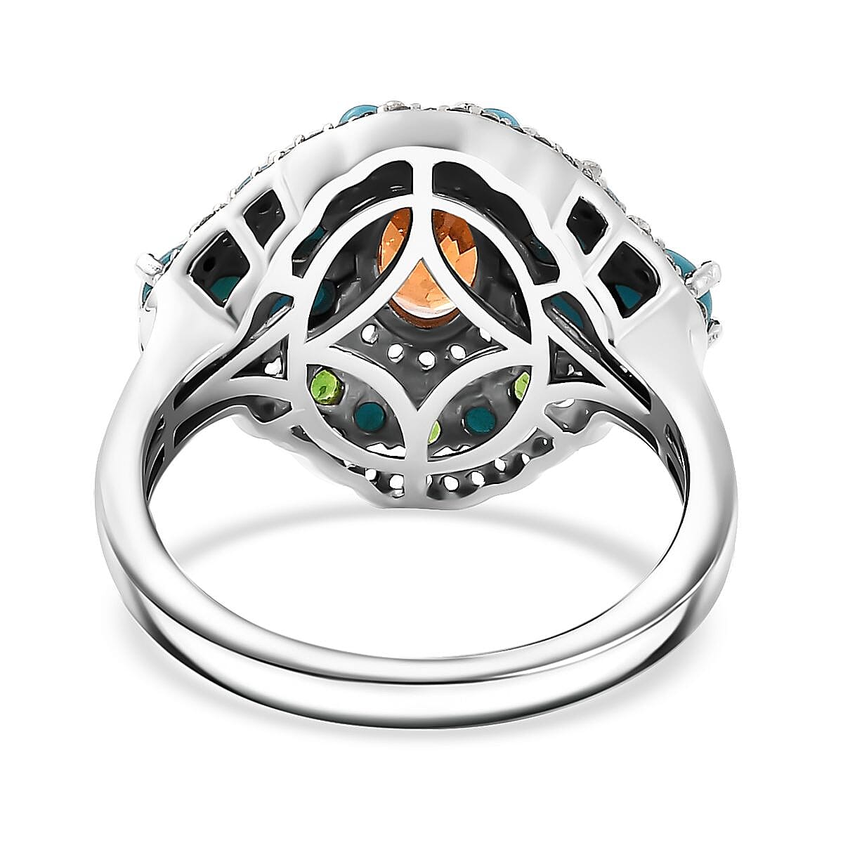 D'Joy Fanta Garnet and Multi Gemstone 3.20 ctw Floral Ring in Rhodium Over Sterling Silver (Size 6.0) image number 4
