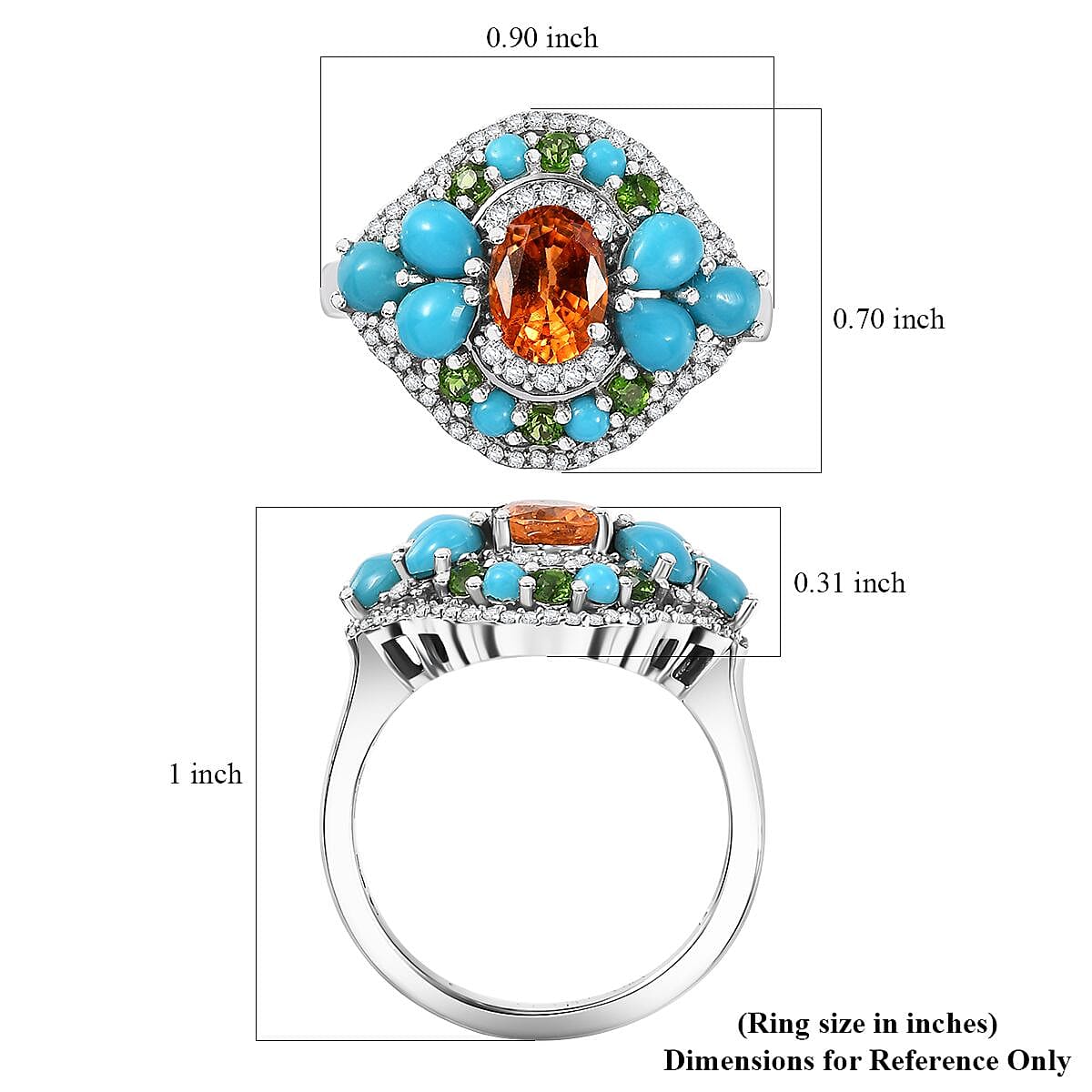 D'Joy Fanta Garnet and Multi Gemstone 3.20 ctw Floral Ring in Rhodium Over Sterling Silver (Size 8.0) image number 5
