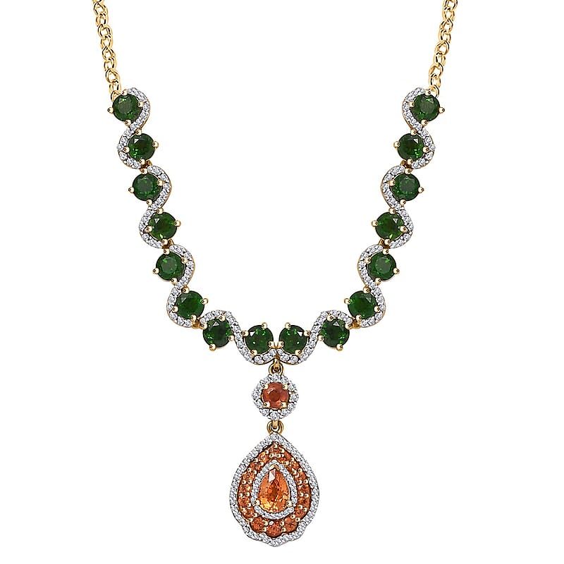 D'Joy Fanta Garnet and Multi Gemstone 10.15 ctw Flower Garland Necklace in 18K Vermeil Yellow Gold Over Sterling Silver 18-20 Inches