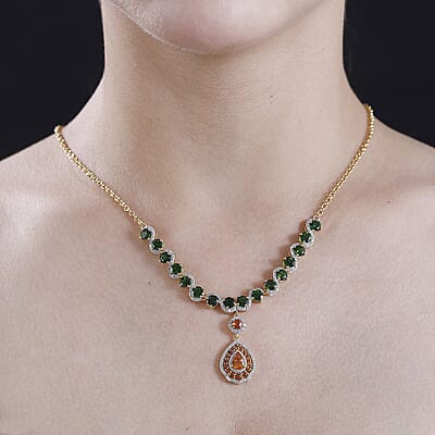 D'Joy Fanta Garnet and Multi Gemstone 10.15 ctw Flower Garland Necklace in 18K Vermeil Yellow Gold Over Sterling Silver 18-20 Inches