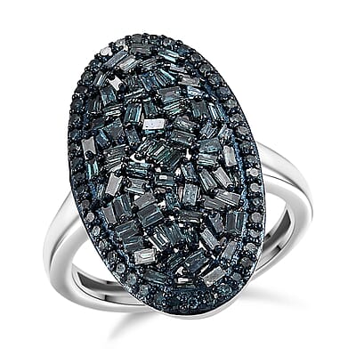 Blue Diamond 1.00 ctw Ring in Rhodium Over Sterling Silver (Size 9.0)
