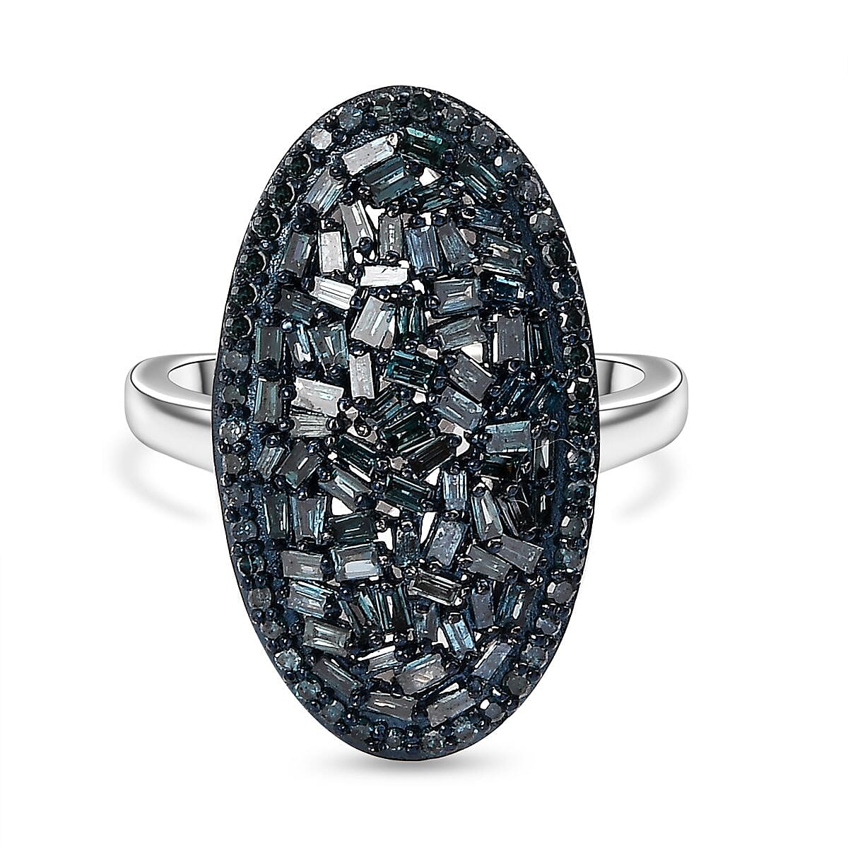 Blue Diamond 1.00 ctw Ring in Rhodium Over Sterling Silver (Size 10.0)
