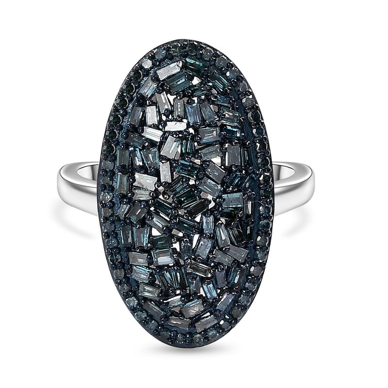 Blue Diamond 1.00 ctw Ring in Rhodium Over Sterling Silver (Size 10.0)