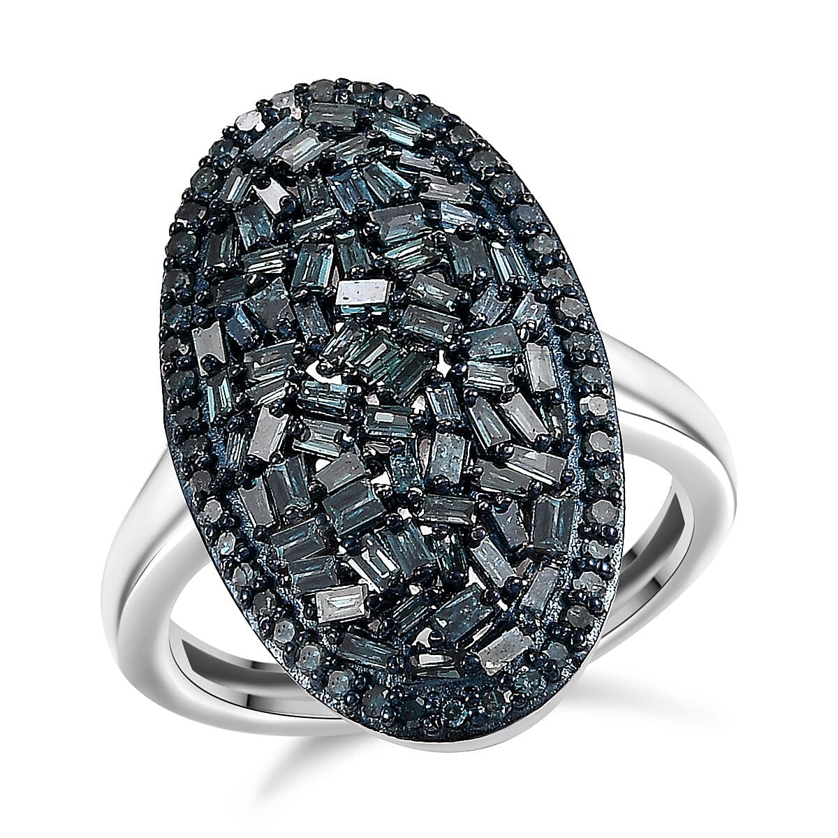 Blue Diamond 1.00 ctw Ring in Rhodium Over Sterling Silver (Size 10.0)